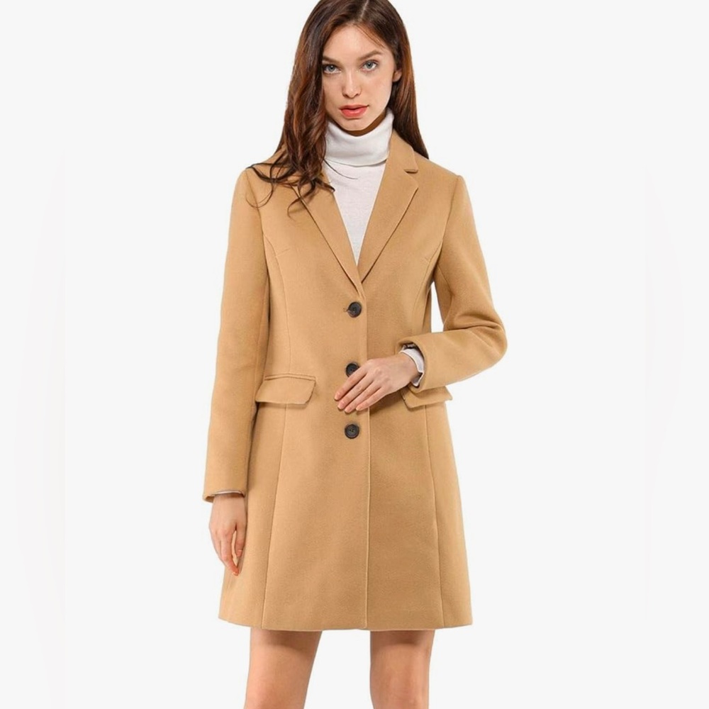Allegra K camel single breasted Pea Coat size Med